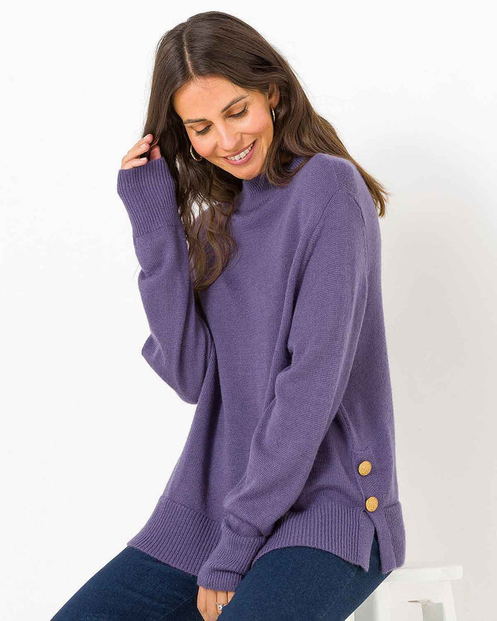 Ada Button Detail Turtle Neck Jumper - Hyacinth - The Classic Boutique