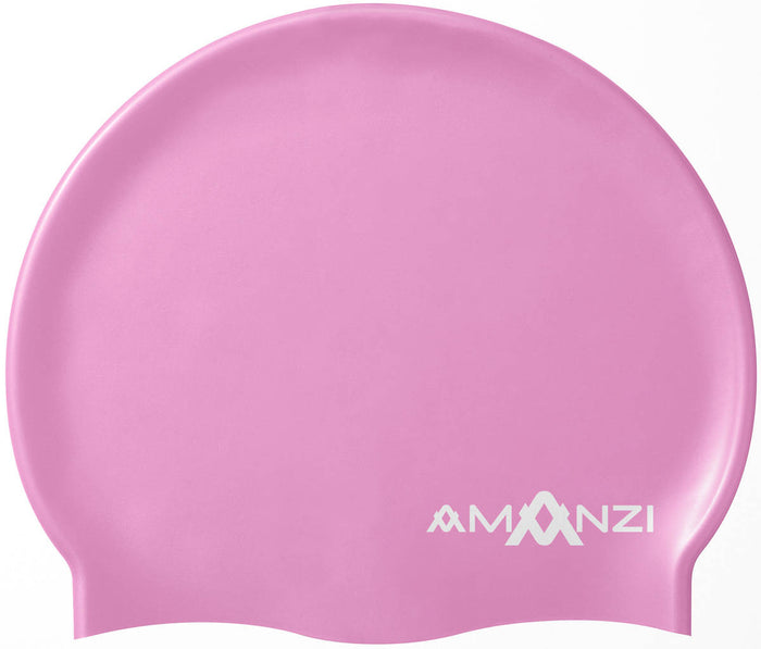 Pink Amanzi Candy swim hat, a comfortable and stylish swim cap made by Amanzi, designed for swimming enthusiasts.