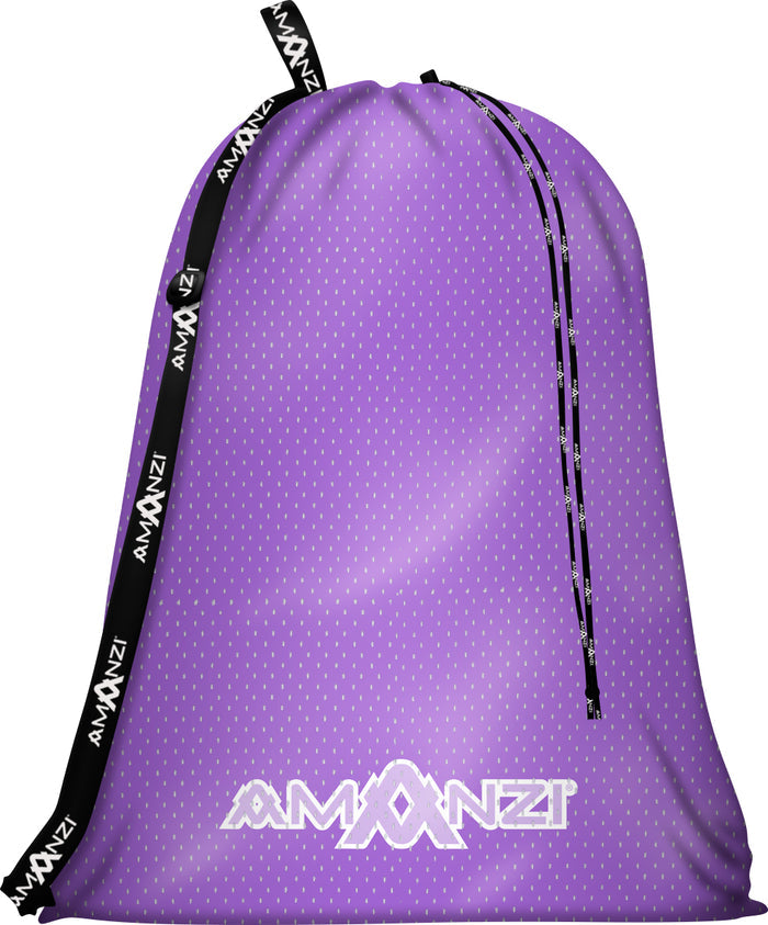 Amani Iris Mesh Bag in purple with a spacious design, durable mesh material, and adjustable strap for versatile storage.