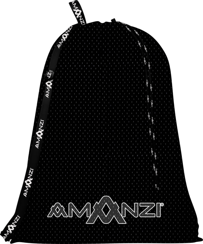 Amani Jet Mesh Bag in black showing a durable, lightweight mesh material with zipper closure and adjustable strap.