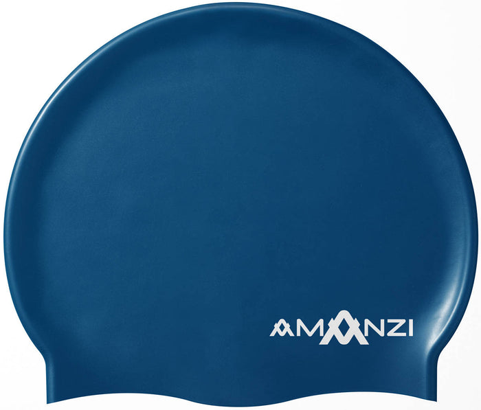 Amani Neptune blue swim cap for women, made of smooth, stretchy material, designed to reduce drag and protect hair during swimming.
