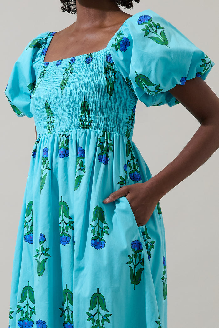 Amena Floral Maray Smocked Midi Dress