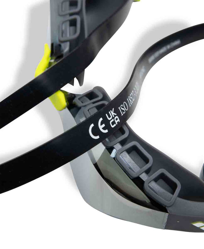 Arena Air Sonic mirror racing goggles in silver and anthracite with sleek, aerodynamic design for competitive swimming.