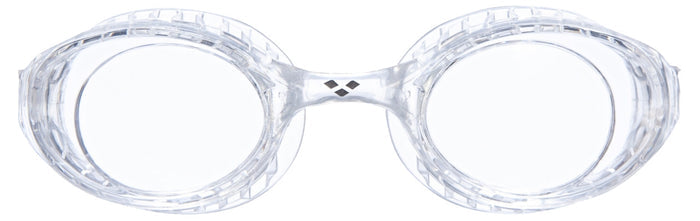 Arena Airsoft white goggles, clear protective eyewear with adjustable straps, designed for safe airsoft gameplay.