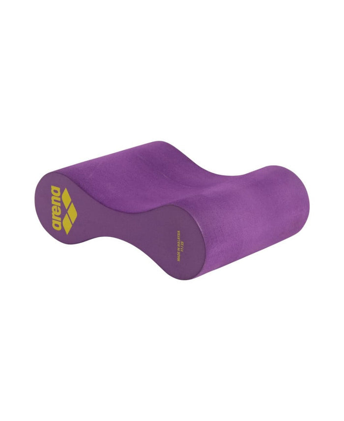 Arena Freeflow Pullbuoy II in plum and lime color, designed for swim training, showcasing its ergonomic shape and buoyant foam.