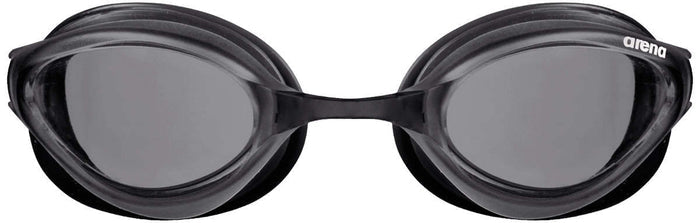 Arena Python Racing Goggles in smoke and black, featuring a sleek design and adjustable strap for competitive swimming.