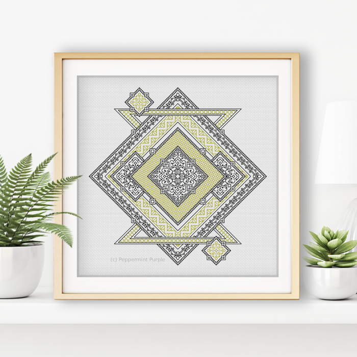 Artisanal Diamond Blackwork Pattern by Peppermint Purple
