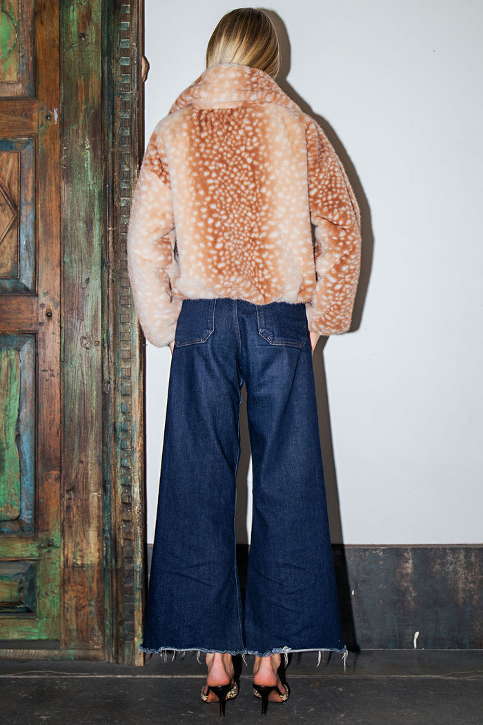 Bambi Print Faux Fur Cropped Jacket