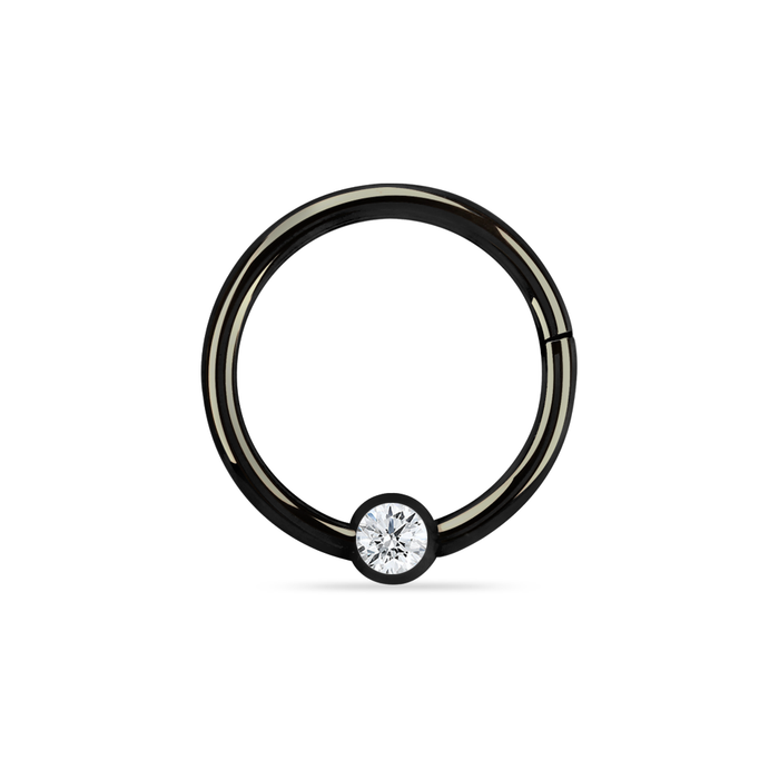 Black PVD Plated Surgical Steel Jeweled Hinged Ring 10mm / Black / PVD Plated Surgical Steel Hinged Ring