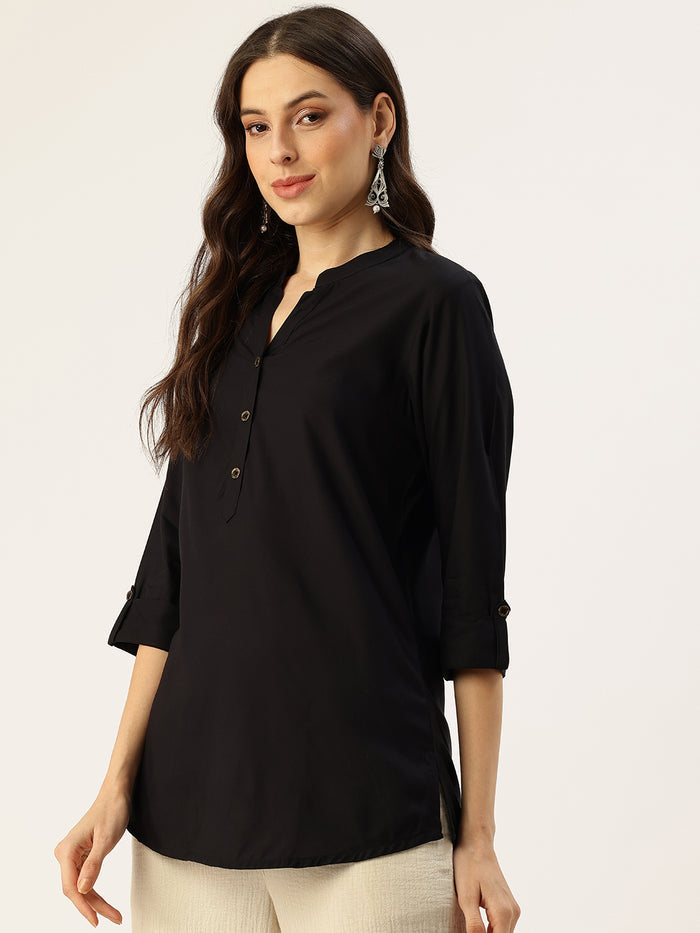 Black Mandarin Collar Tunic, mandarin collar Tunic, casual wear Tunic, women’s tunic, Office Wear Tunic