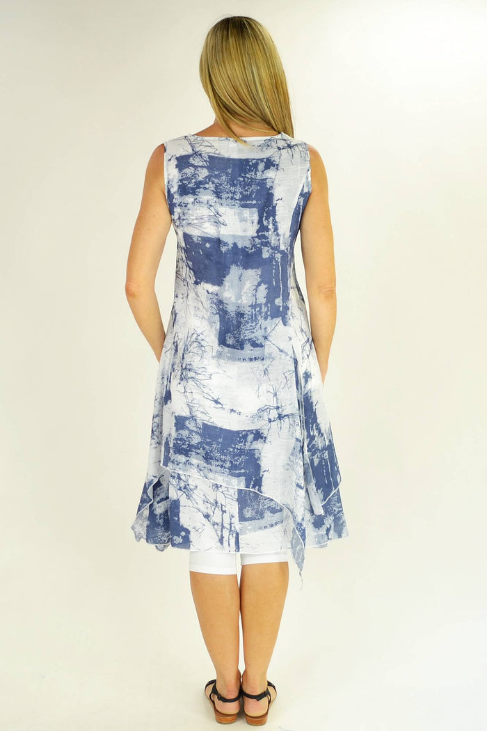 Blue grey Mandy tunic by Whispers, featuring a relaxed fit and casual style, displayed on a hanger.