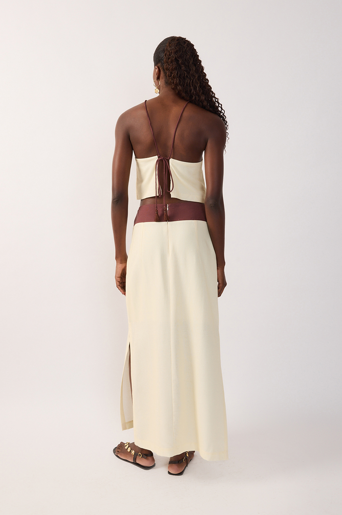Brown Back Tie Crop Top & Maxi Skirt Set_8