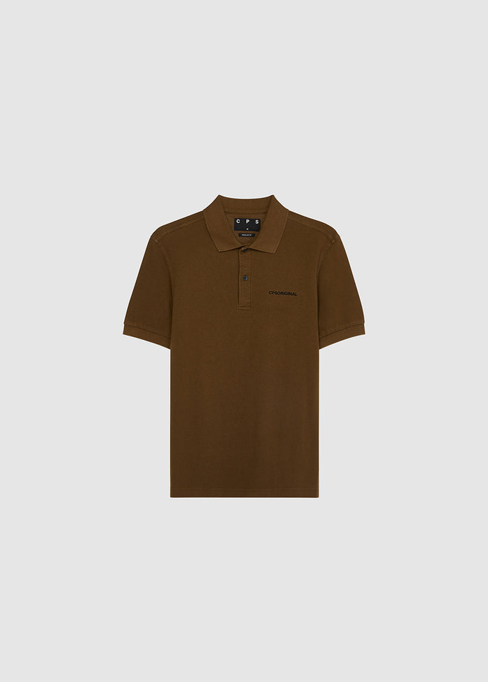 BROWN WASHED PIQUE POLO SHIRT