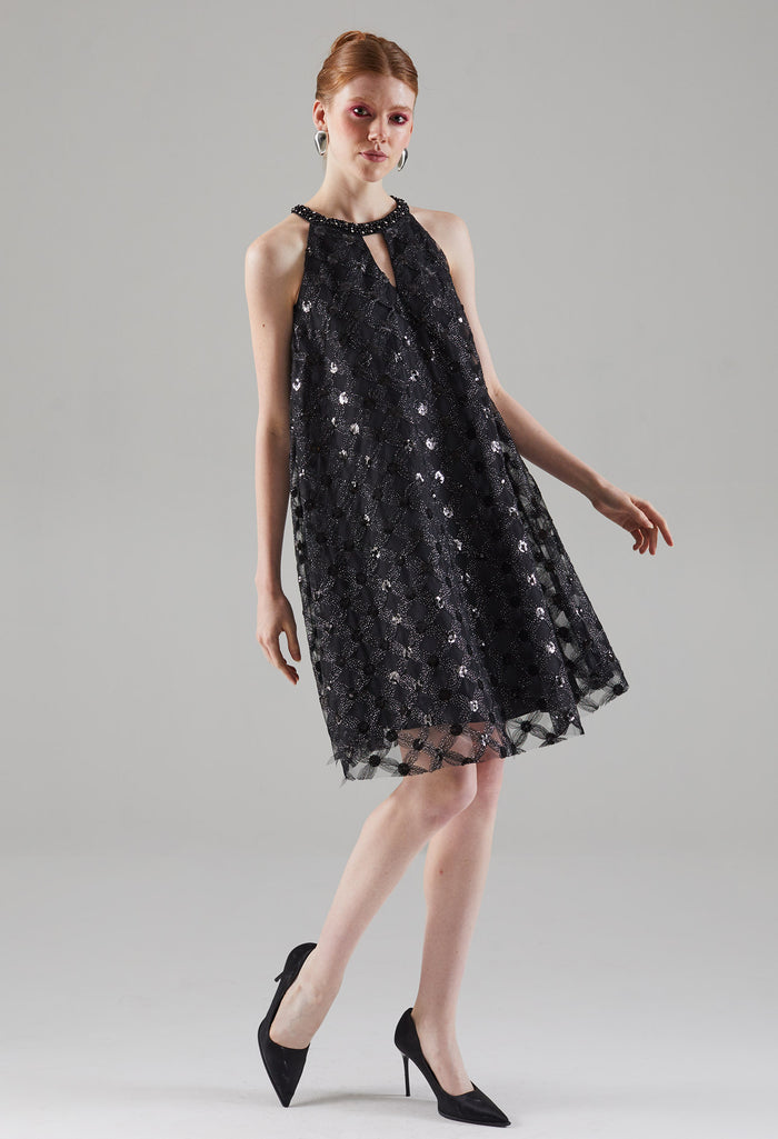 Celestial Halter Keyhole Midi Dress