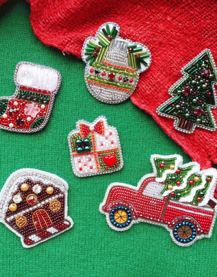 Christmas Stocking Beaded Embroidery Brooch/Hanging Decoration Kit