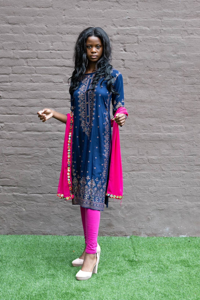 Cotton Block Printed Berry Blue Kurta