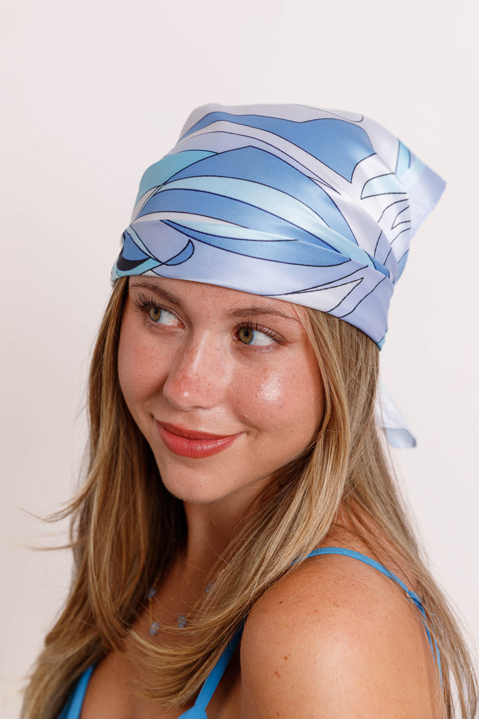Blue Abstract Satin Square Scarf- Women's Satin Print Scarves