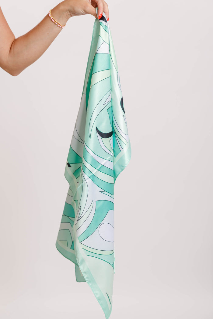 Mint Green Abstract Satin Square Scarf- Women's Satin Print Scarves