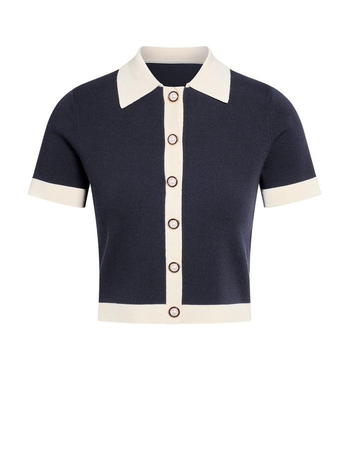 Farah Knitted Button Through T-shirt Forever New