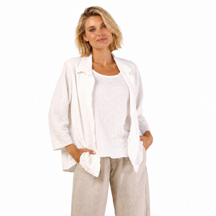 Fenini Seersucker Button Front Shirt in White - 46971