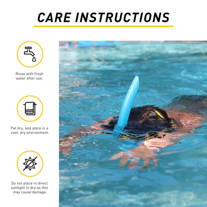 Finis Junior Stability Snorkel in ocean blue, a kids' snorkel with adjustable fit and streamlined design for comfortable underwater breathing.