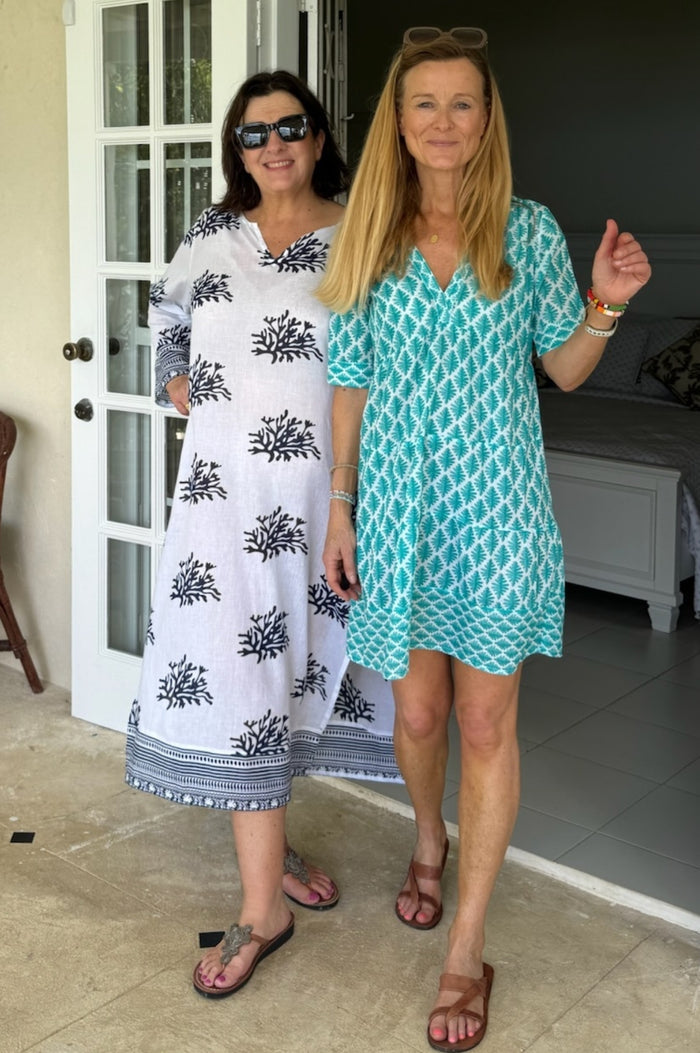 Guadalupe Maxi Organic Cotton Tunic | White/Navy - Aspiga