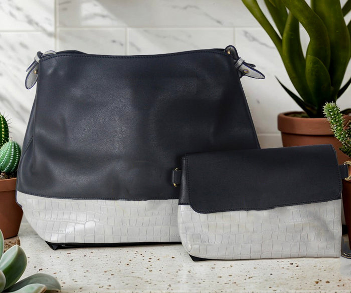 H1574 - Fashion Black 2pc Handbag Set