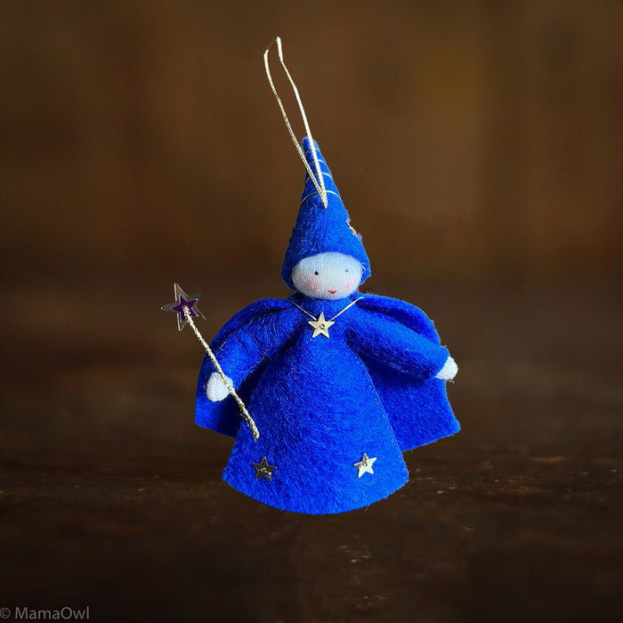 Handmade Small Wool Hanging Fairy - Wizard - White