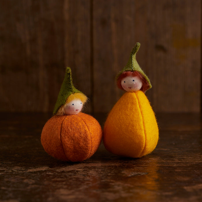 Handmade Wool Fairy - Yellow Pumpkin - White