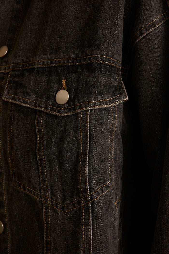 Hayes Washed Black Denim Barn Jacket paired with complementary accessories for a polished look.