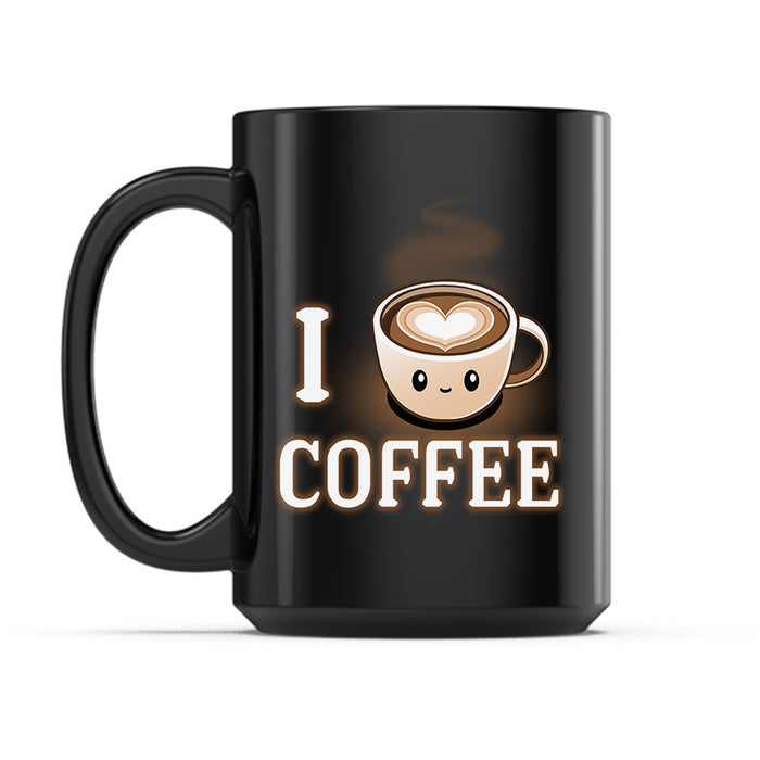 Ceramic Mug_TeeTurtle I <3 Coffee black mug featuring the caption, "I <3 Coffee Mug" with the <3 being a coffee cup with a heart in it.