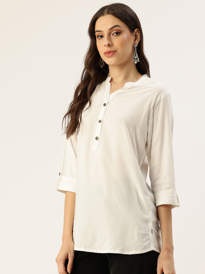Ivory Mandarin Collar Tunic, mandarin collar Tunic, casual wear Tunic, women’s tunic, Office Wear Tunic