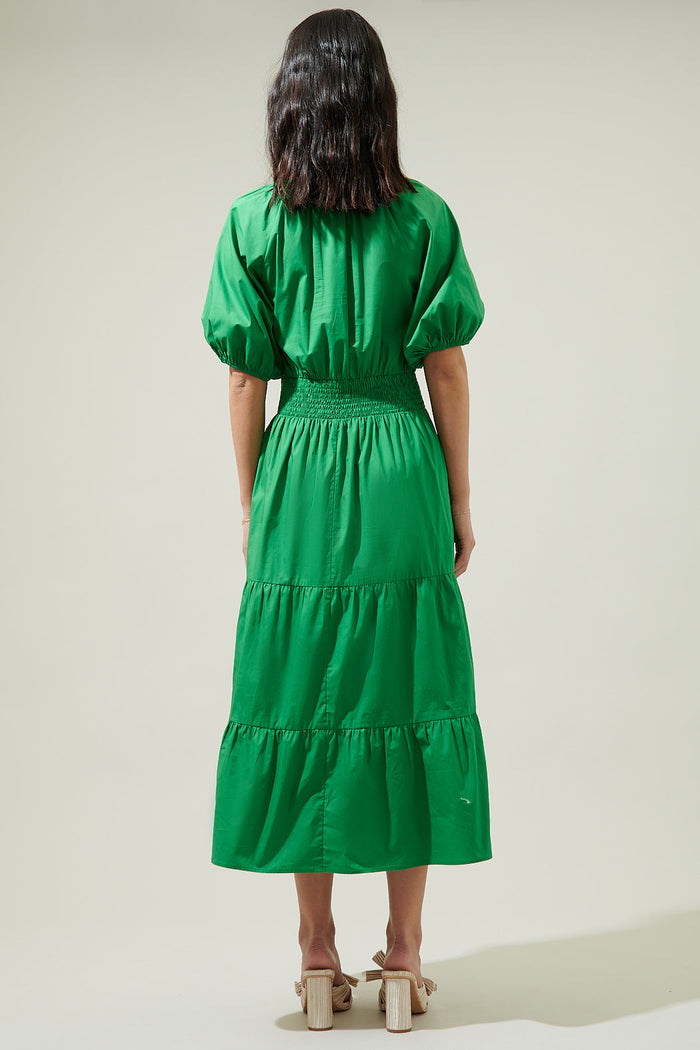 Jamila Poplin Puff Sleeve MIdi Dress