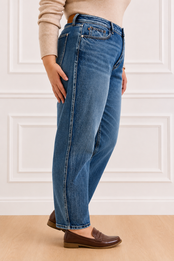 Judy Blue High Waist PETITE Rigid Magic Marlow Arc in Dark Time Weathered Indigo Jeans