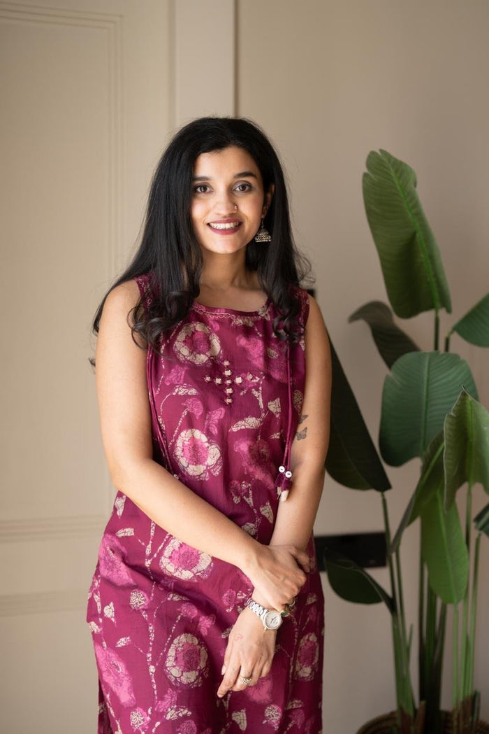 Kisha Sleeveless Cotton Set- Pink Batik