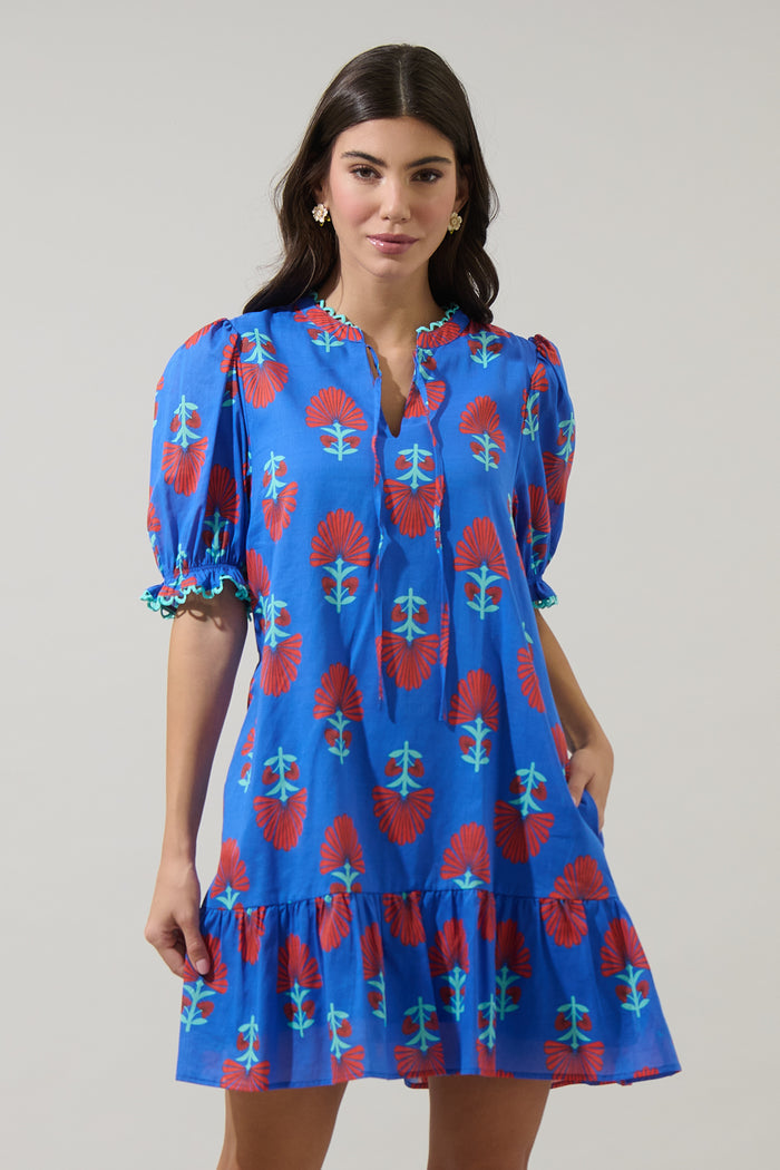 Lucinda Floral Negin Split Neck Mini Dress