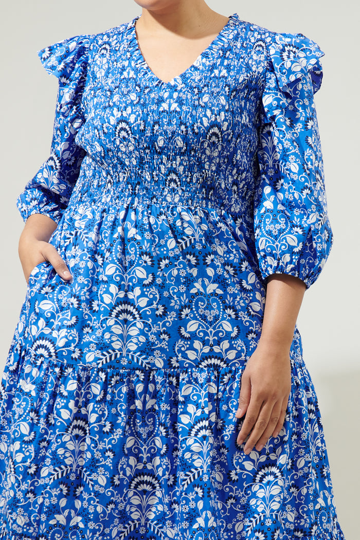 Lulu Floral Brighton Smocked Poplin Maxi Dress Curve