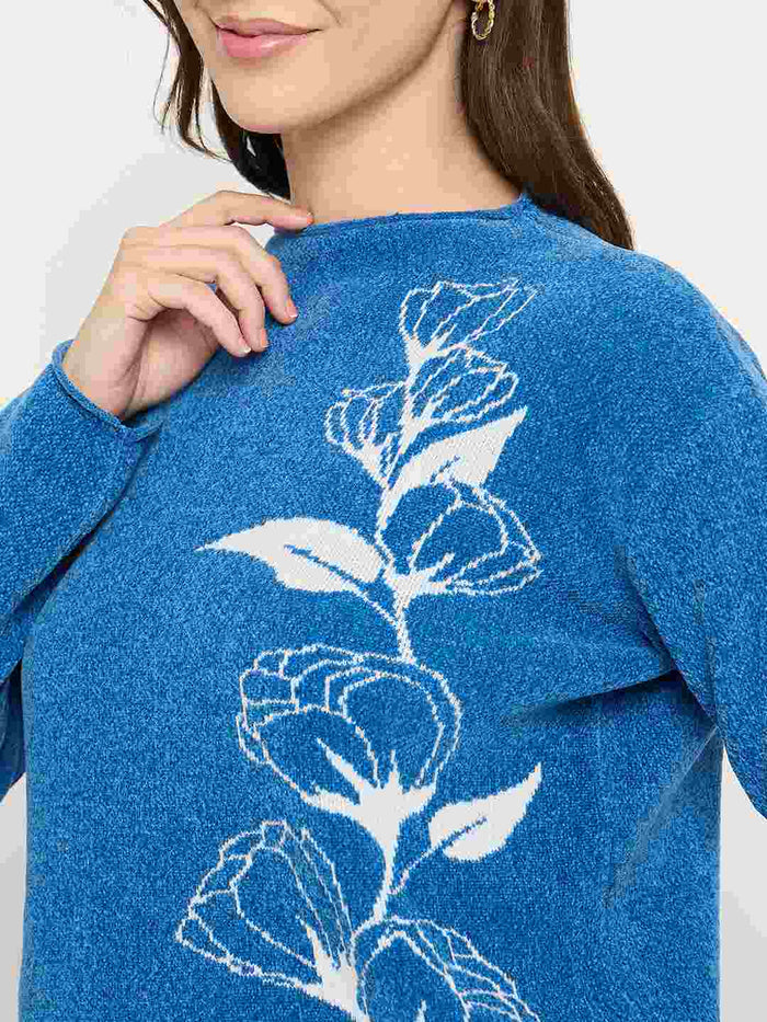 Madame Floral Print Blue Pullover Sweater