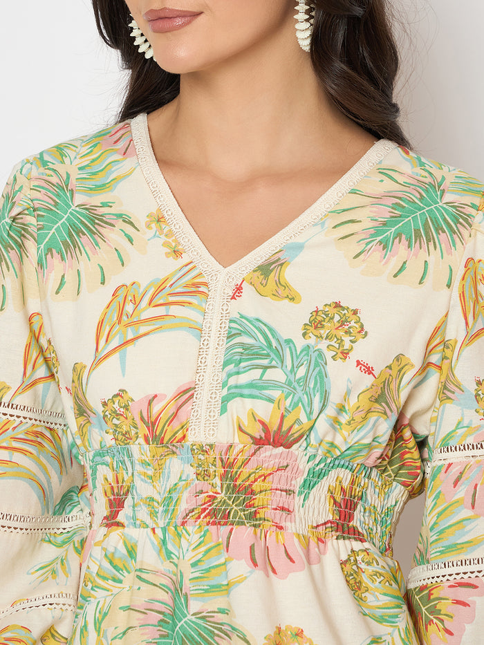 Madame Floral Print Tiered Off White Mini Dress