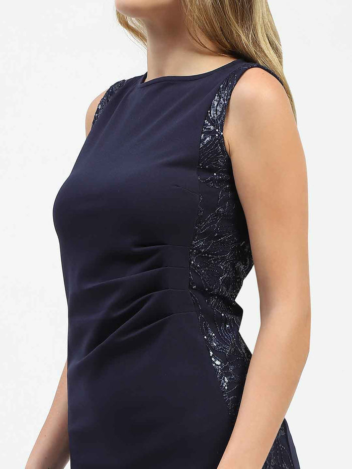 Madame Navy Sequin Detailing Sleeveless Dress