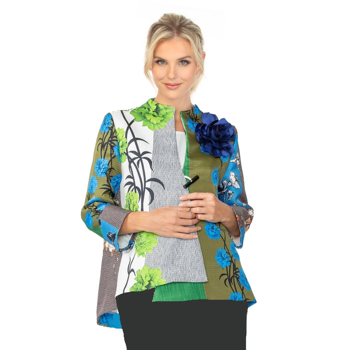 Mixed Floral Asymmetric Jacket - 6160J-BLU