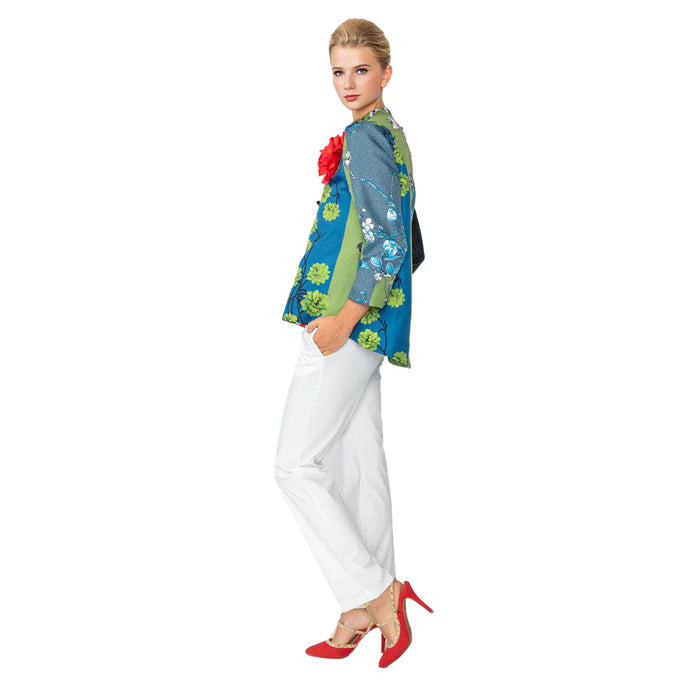 Mixed Floral Asymmetric Jacket W/Detachable Rose - 6160J-RD