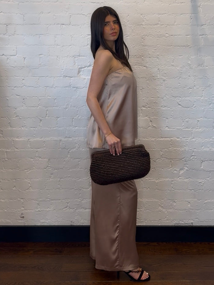 MOCHA SATIN BANDEAU TOP