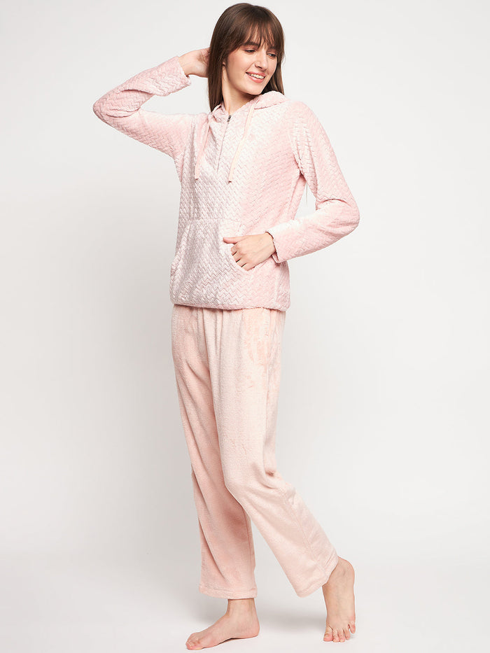 mSECRET Peach Solid Hood Neck Nightsuit