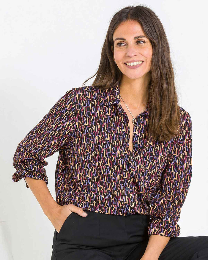 Natalia Patterned Viscose Long Sleeved Blouse - James Meade