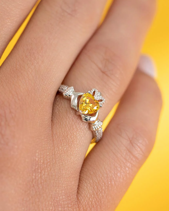 November Birthstone Topaz Sterling Silver Claddagh Ring