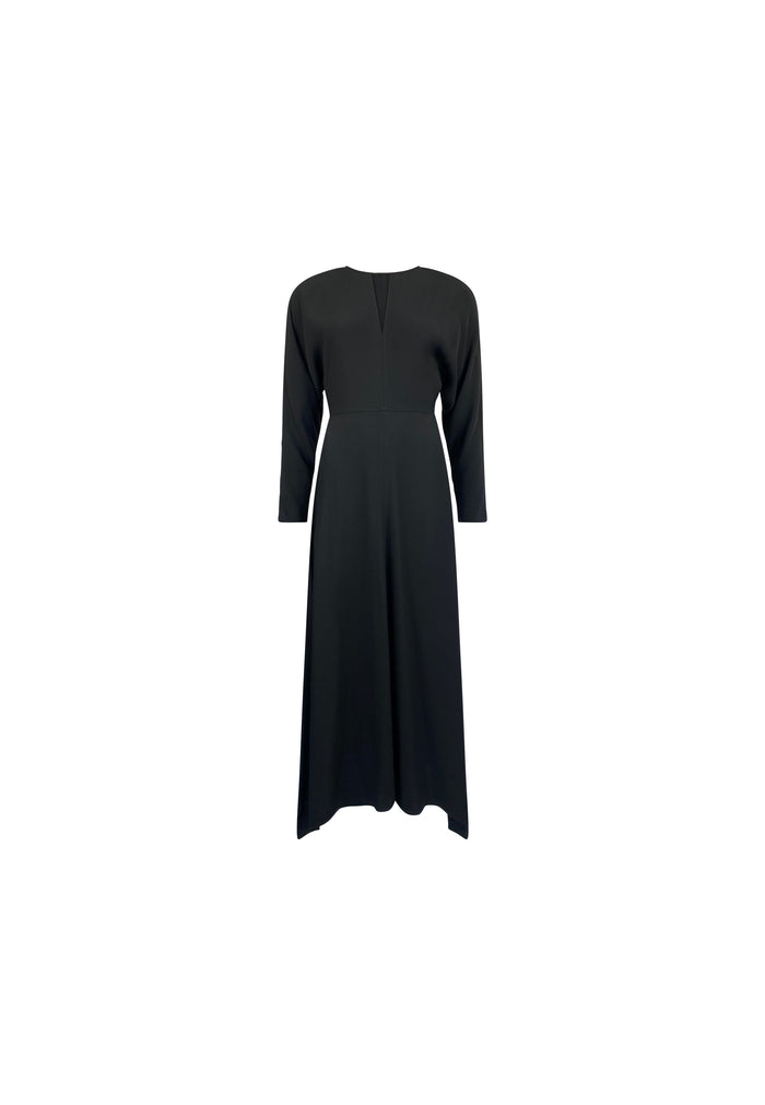 Petite Black Crepe Keyhole Midi Dress
