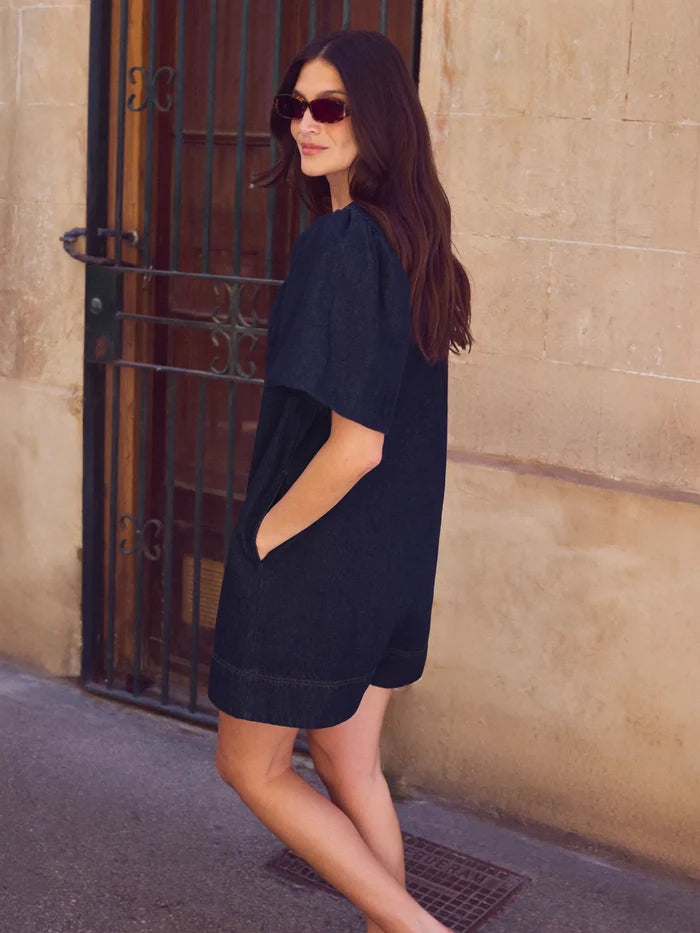 Petite indigo denim mini dress