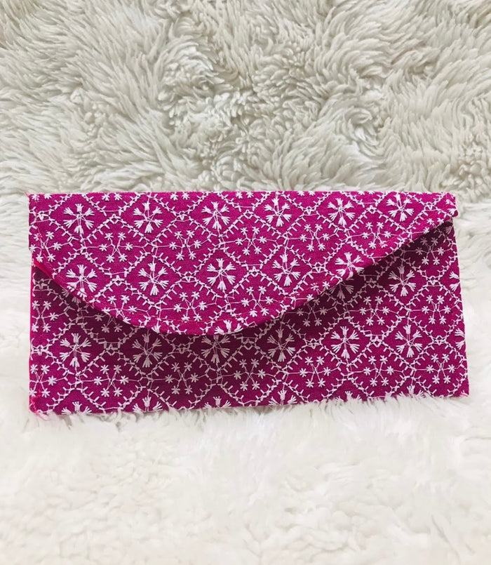 Pink with White Embroidery Wallet