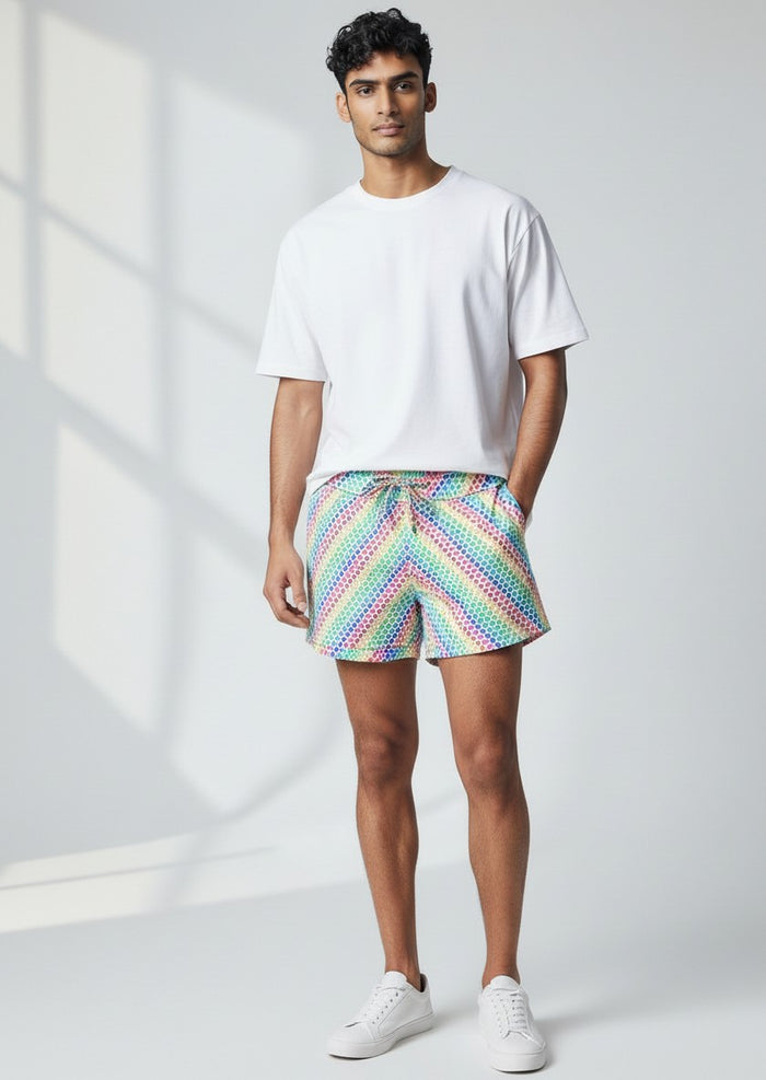RAINBOW DOTS LINEN TEXTURE SHORT